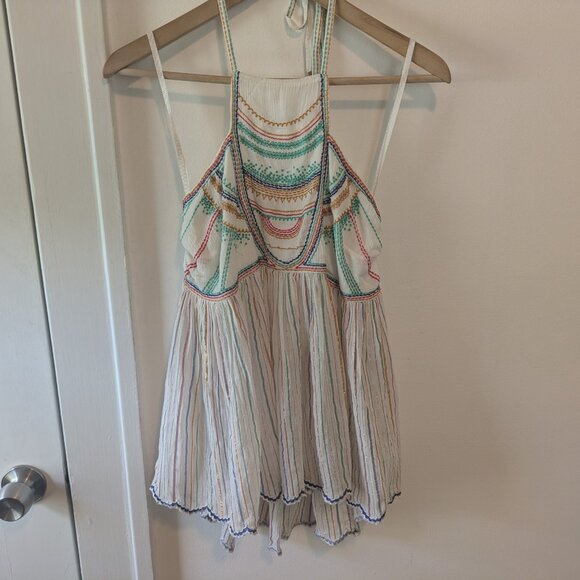 Anthropologie Floreat White Multi-Color Embroidered Halter Top - Picture 2 of 13